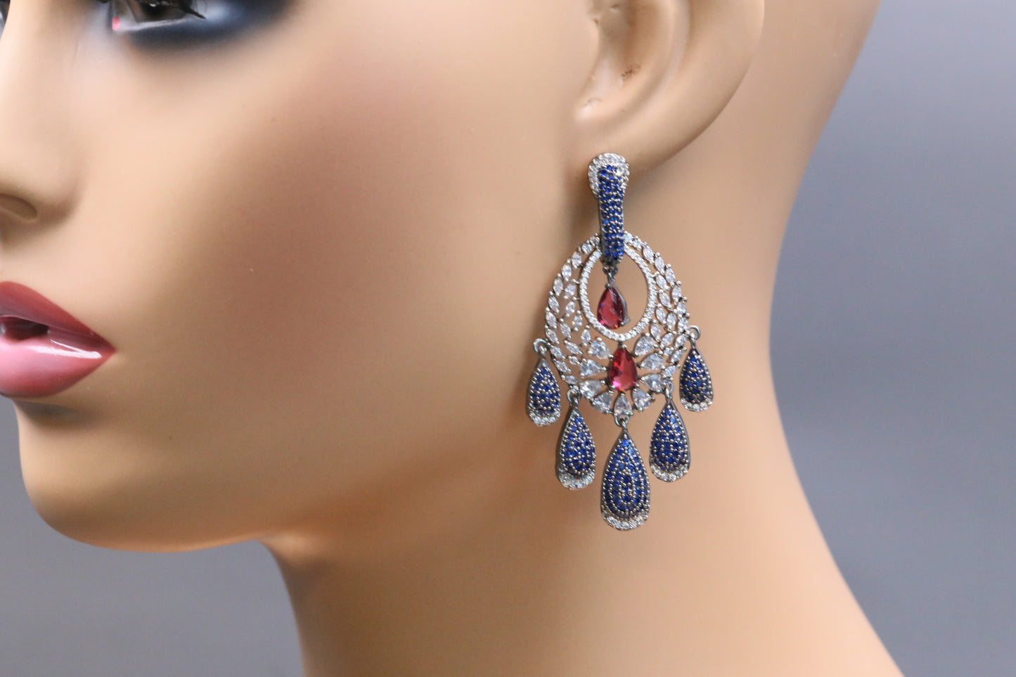 Rekha Micro CZ Earrings - Ruby Blue