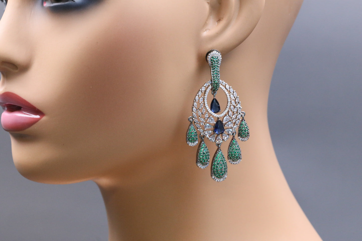 Rekha Micro CZ Earrings - Green Blue