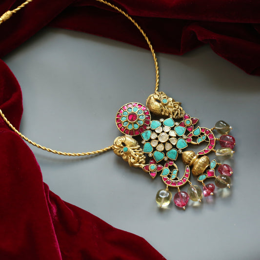 Firoza Fusion Jadau & Moissanite Pendant Necklace (Removable Pendant)