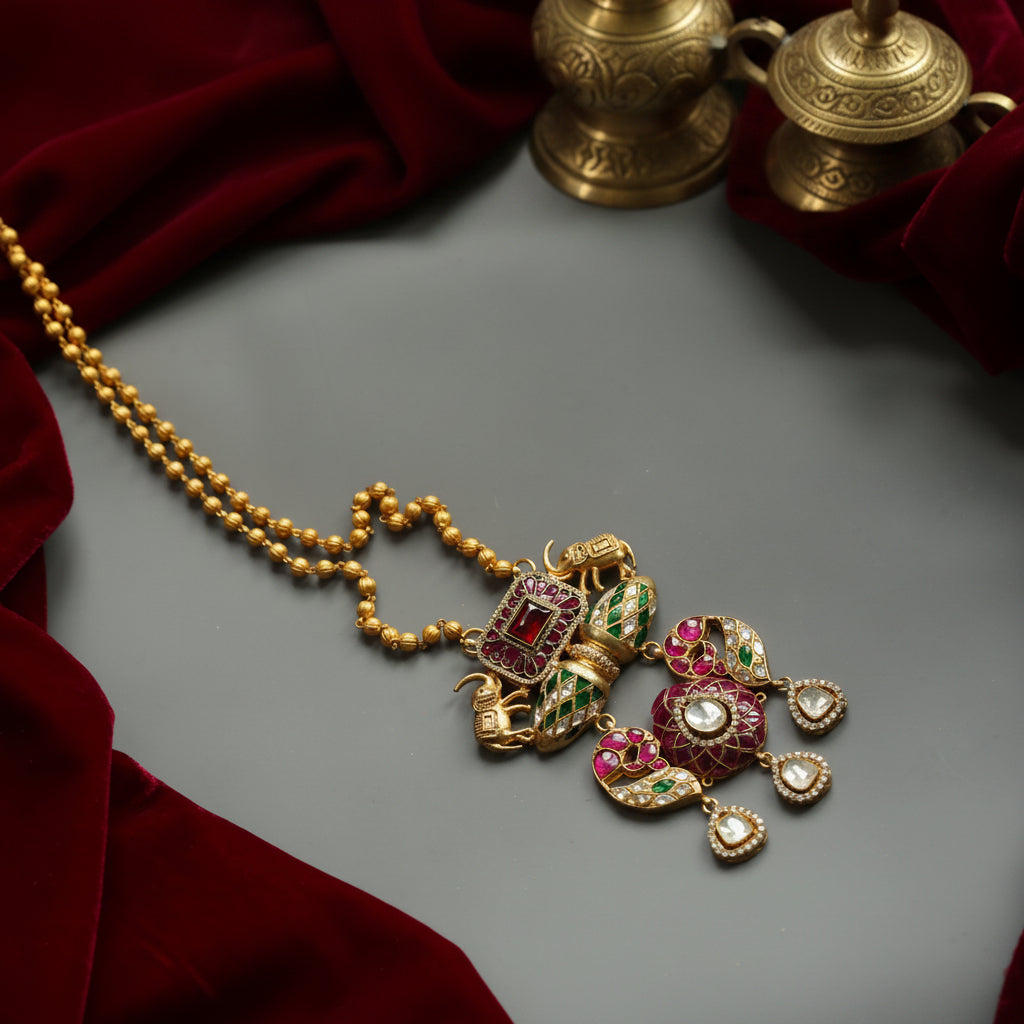 Aasma Fusion Jadau & Moissanite Pendant Necklace