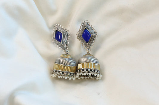 Zara Dualtone Oxidized Jhumka - Blue