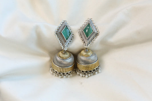 Zara Dualtone Oxidized Jhumka - Mint