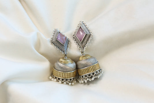 Zara Dualtone Oxidized Jhumka - Pink