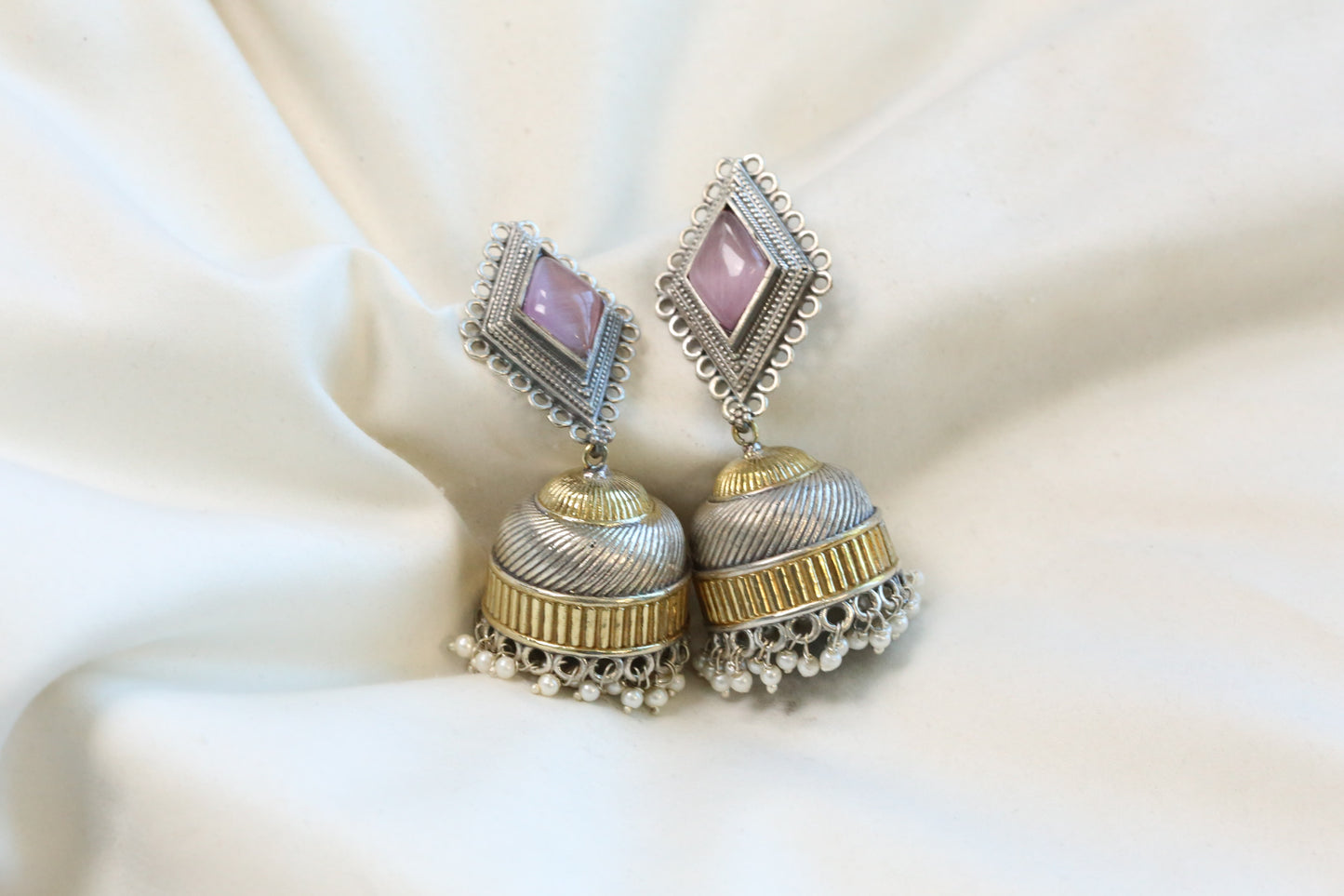 Zara Dualtone Oxidized Jhumka - Pink