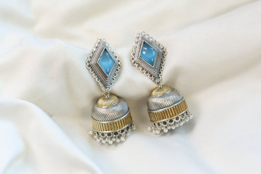 Zara Dualtone Oxidized Jhumka - Ice Blue