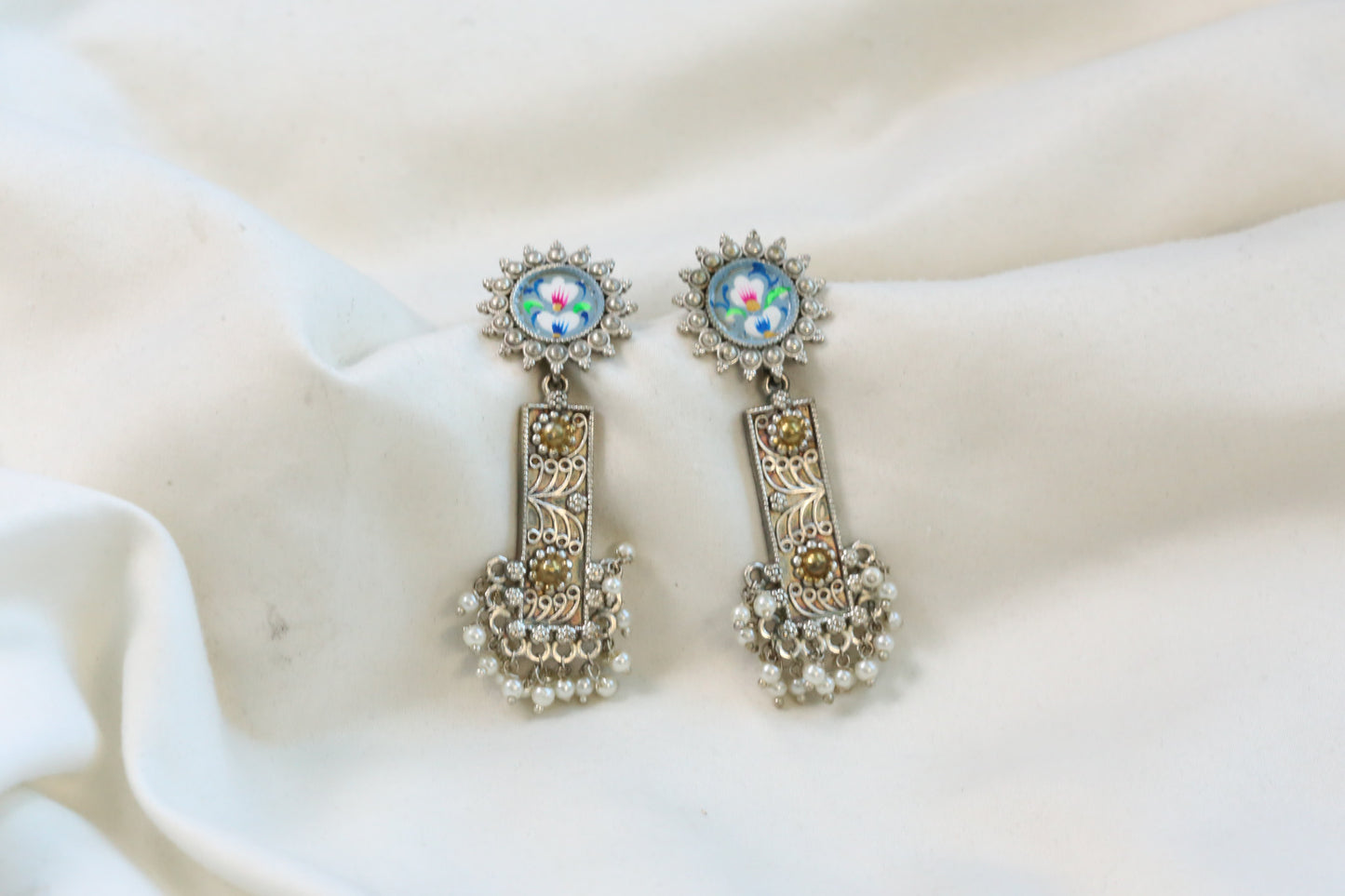 Meenakari Dualtone Chandbaali -Gray