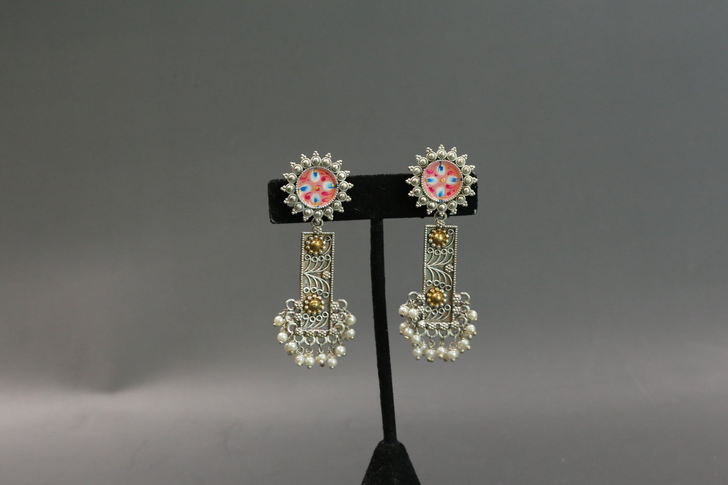 Meenakari Dualtone Chandbaali - Peach