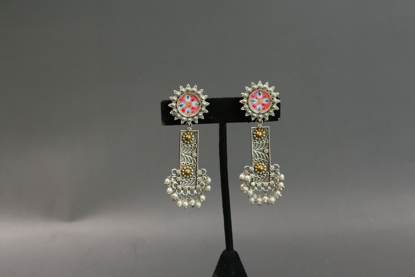 Meenakari Dualtone Chandbaali - Peach