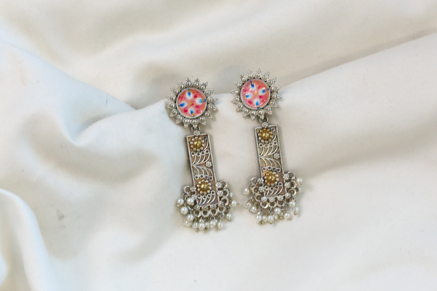 Meenakari Dualtone Chandbaali - Peach