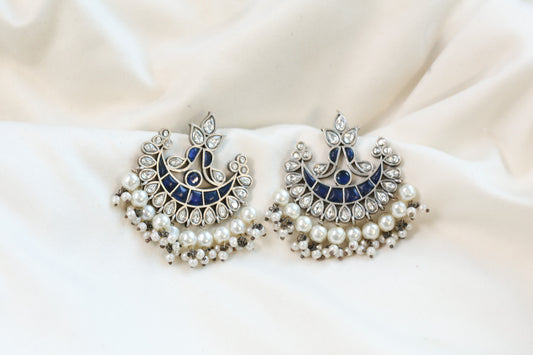 Blue Clear Kundan Chandbaali