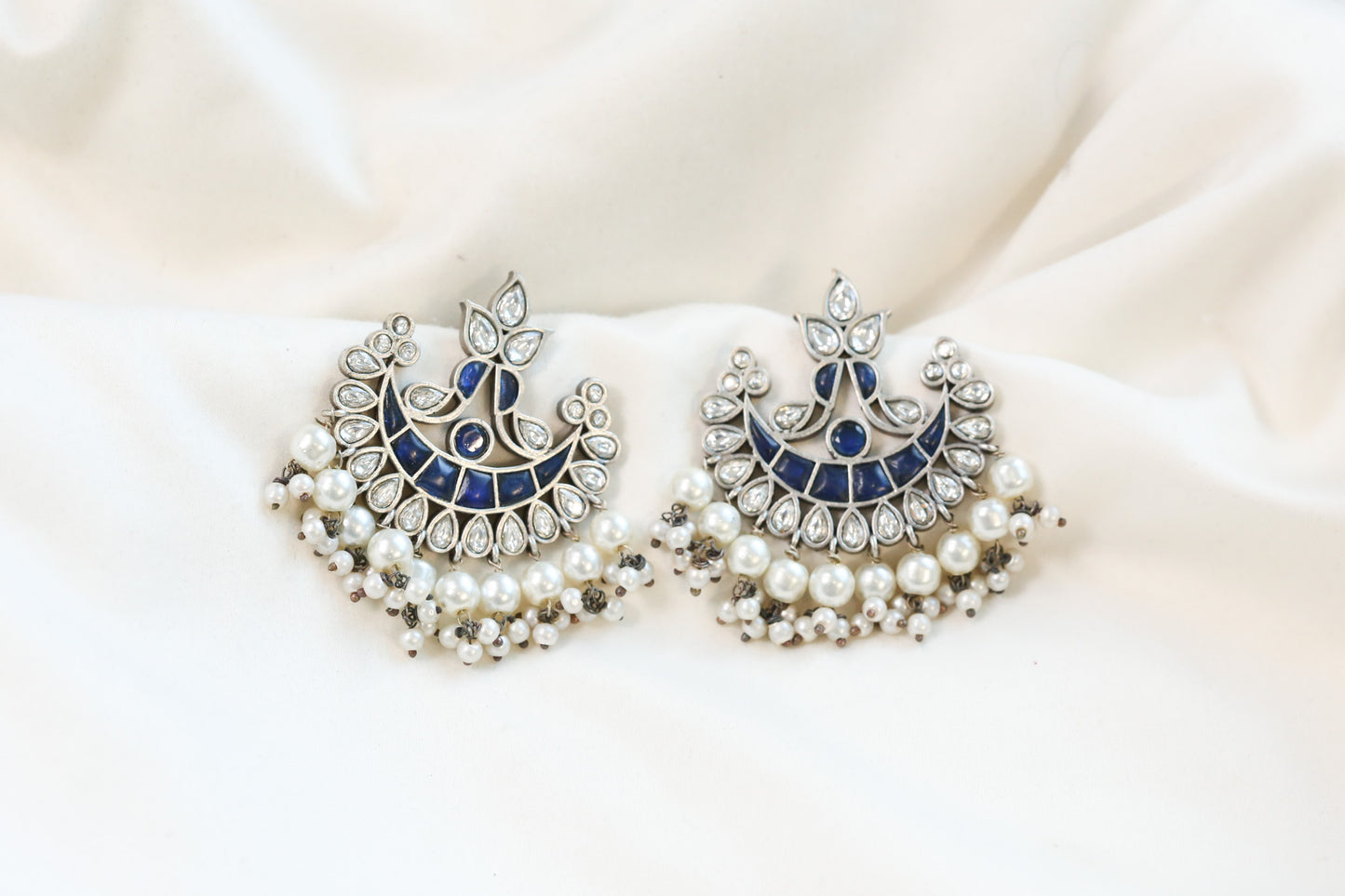 Blue Clear Kundan Chandbaali