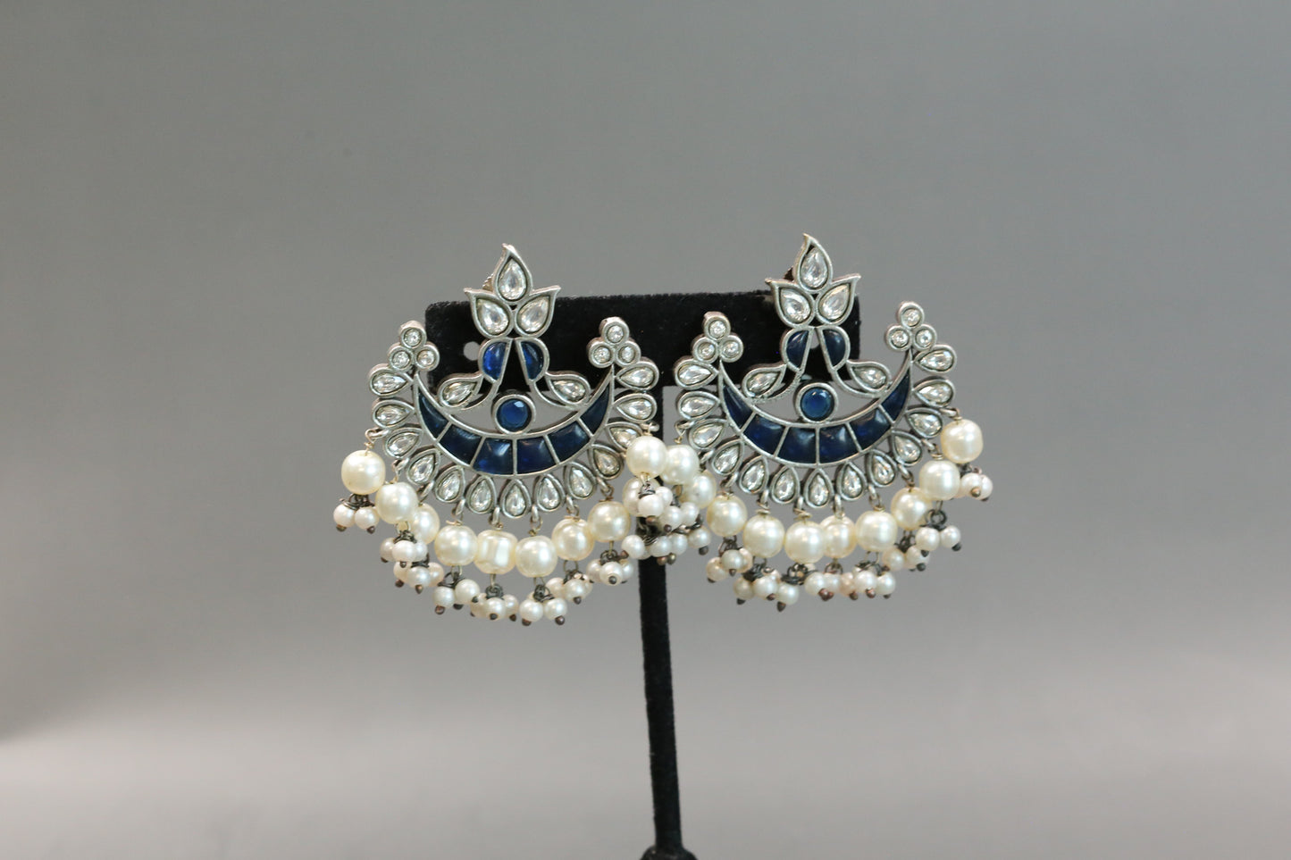 Blue Clear Kundan Chandbaali
