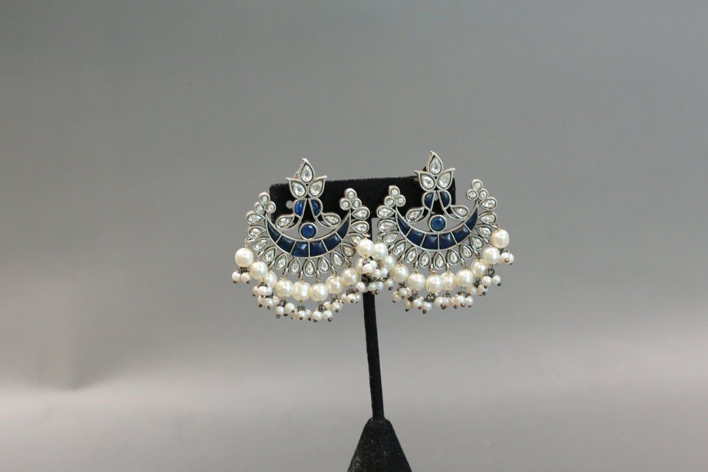 Blue Clear Kundan Chandbaali