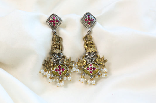 Dancing Girl Fusion Kundan Earrings - Ruby