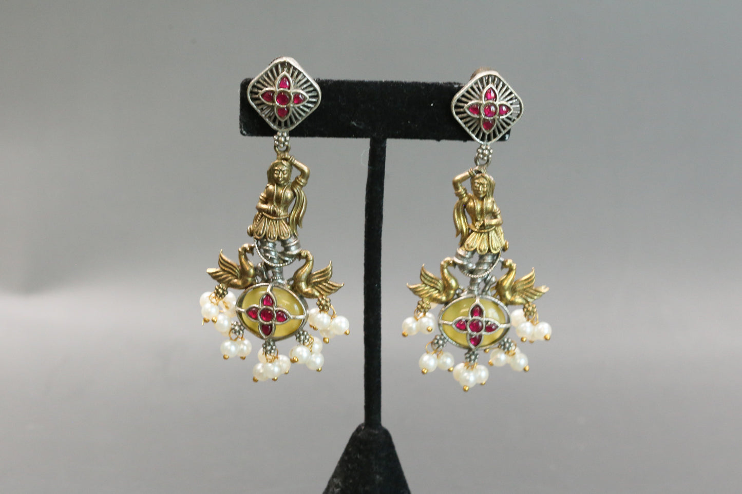 Dancing Girl Fusion Kundan Earrings - Ruby