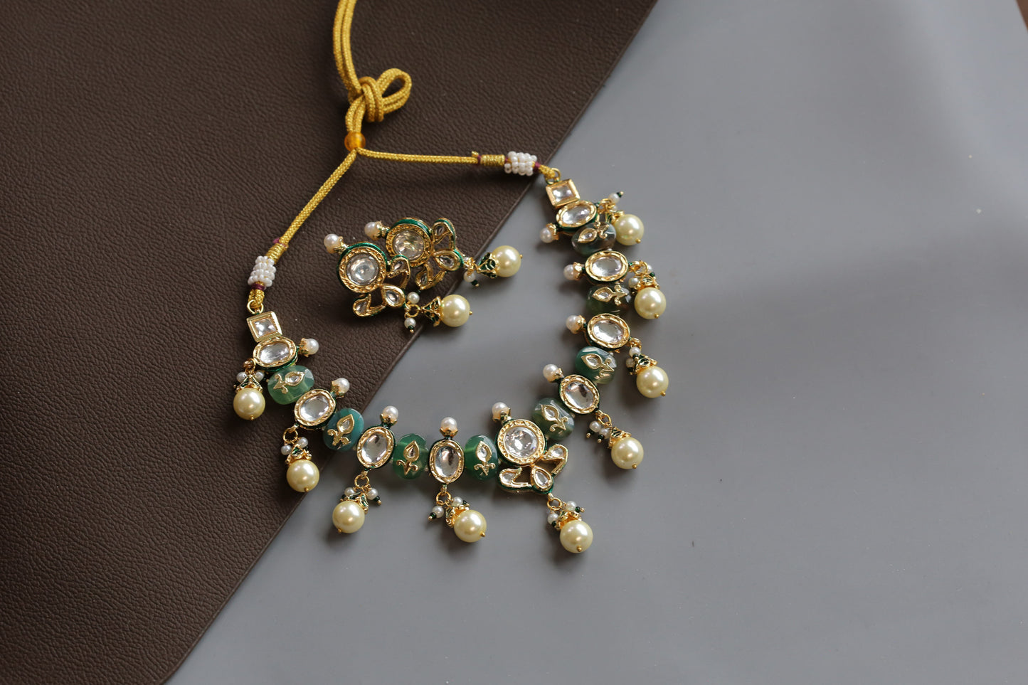Shama Jadau Choker Necklace Set - Aventurine