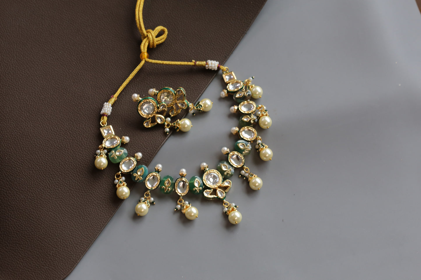 Shama Jadau Choker Necklace Set - Aventurine