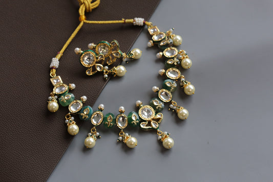Shama Jadau Choker Necklace Set - Aventurine