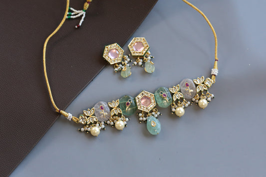 Chandrika Jadau Choker Necklace Set - Style 2