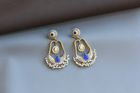 Neha Fusion Kundan Chandbaali - Blue