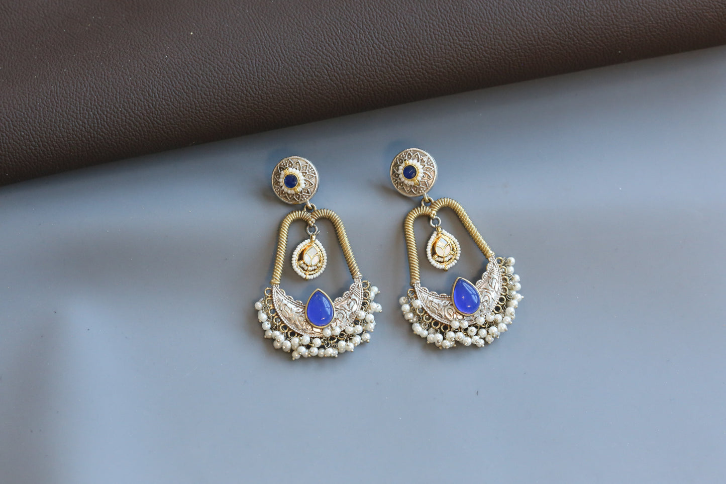Neha Fusion Kundan Chandbaali - Blue