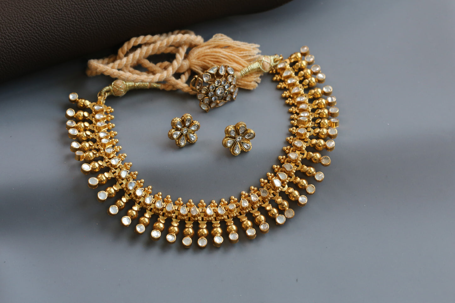 Sura 925 Silver Gold Plated Kundan Necklace Set