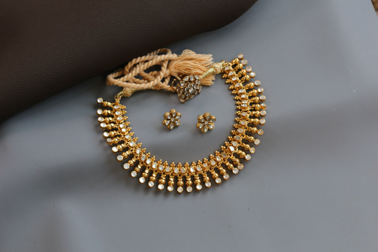 Sura 925 Silver Gold Plated Kundan Necklace Set