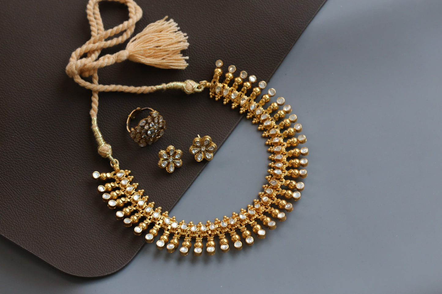 Sura 925 Silver Gold Plated Kundan Necklace Set