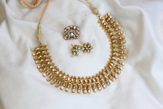 Sura 925 Silver Gold Plated Kundan Necklace Set