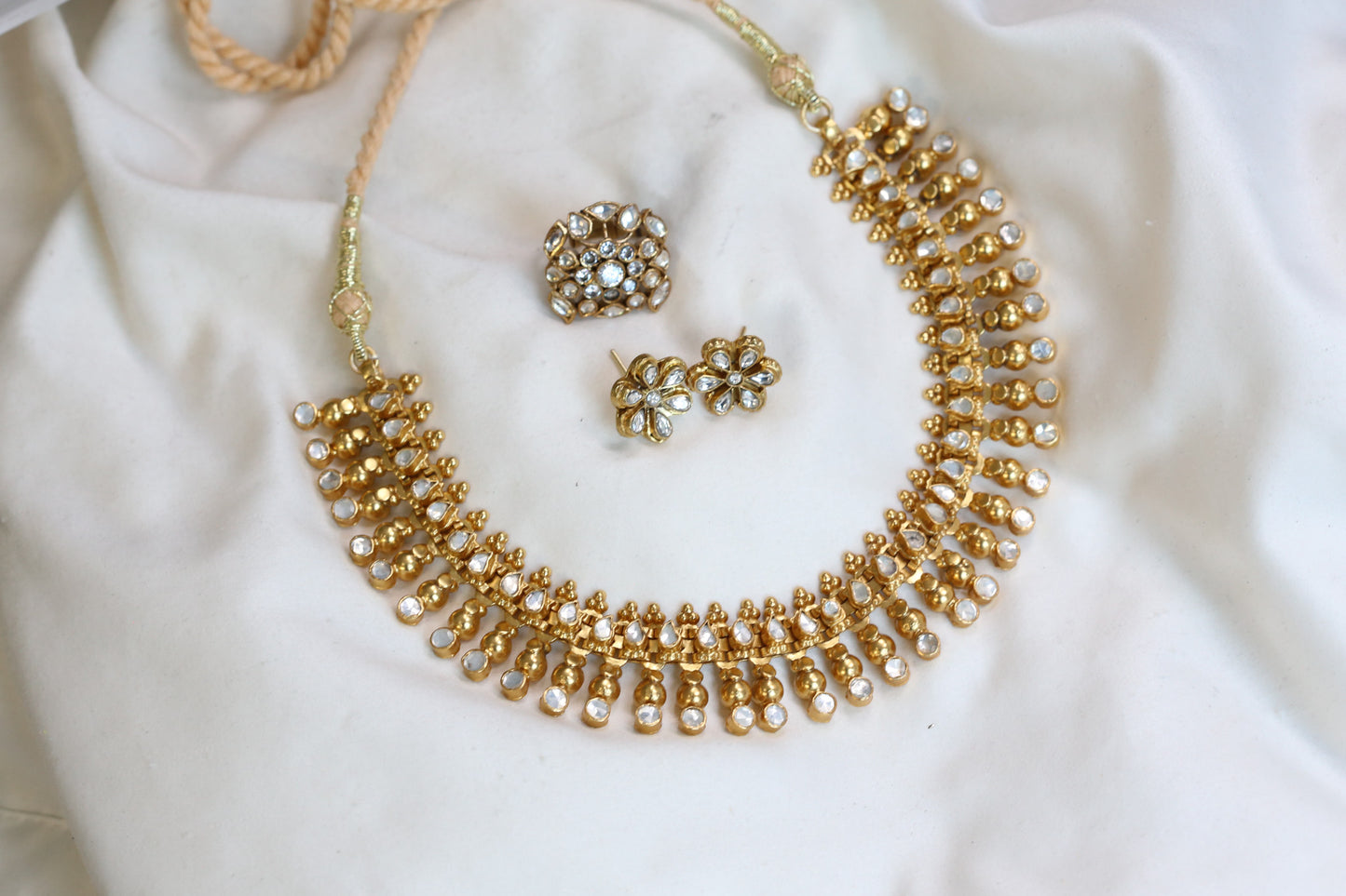 Sura 925 Silver Gold Plated Kundan Necklace Set