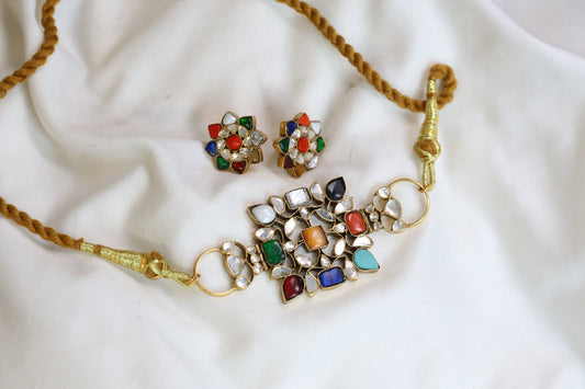 925 Silver Navratan Choker Set