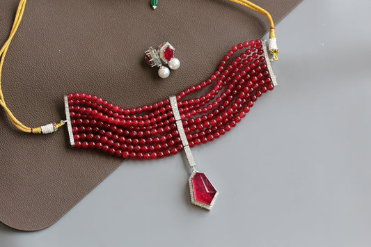 Shilpa Doublet Choker Set - Red