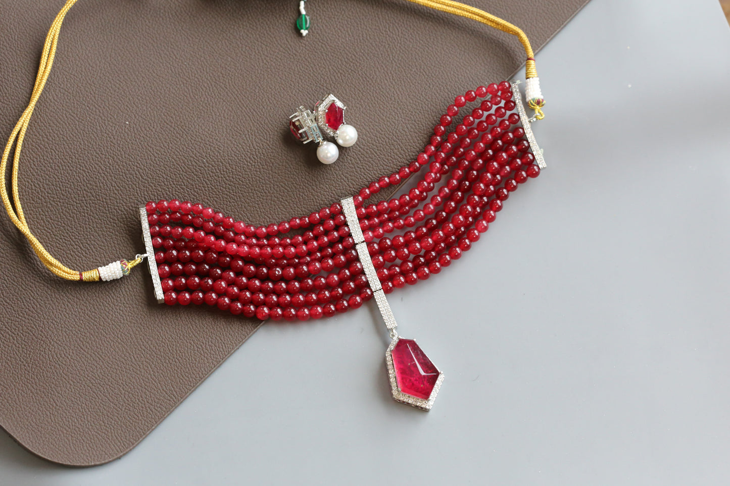 Shilpa Doublet Choker Set - Red