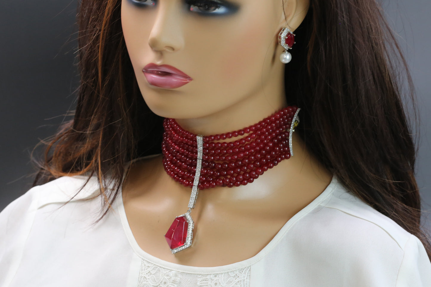 Shilpa Doublet Choker Set - Red