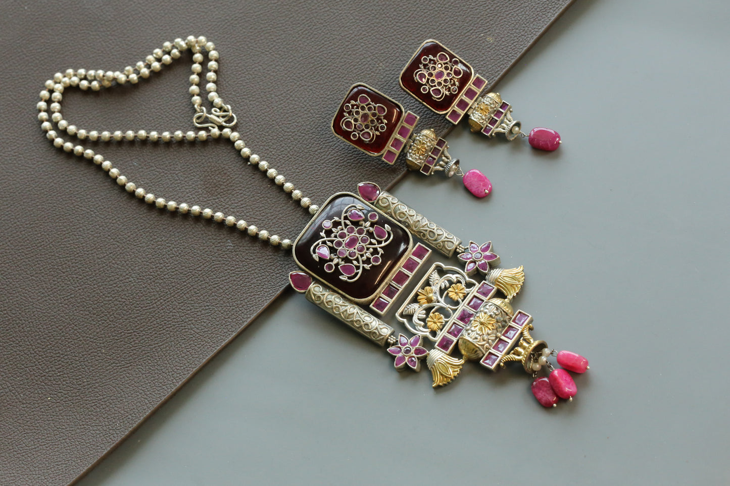 Disha Inlay Work Ruby Pendant Set - Red