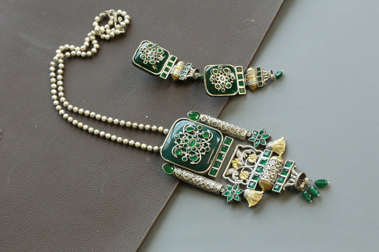 Disha Inlay Work  Pendant Set - Green