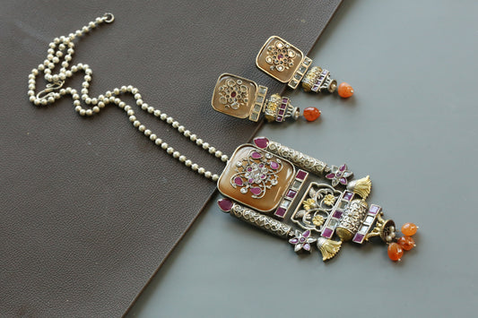 Disha Inlay Work  Pendant Set - Orange