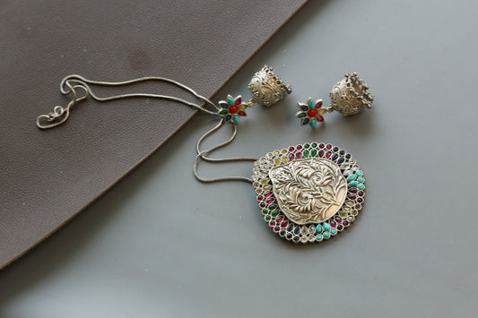 Navratna Jhumka Necklace Set - Style 1