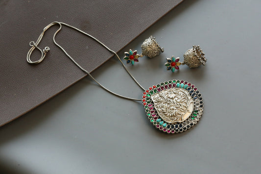 Navratna Jhumka Necklace Set - Style 2