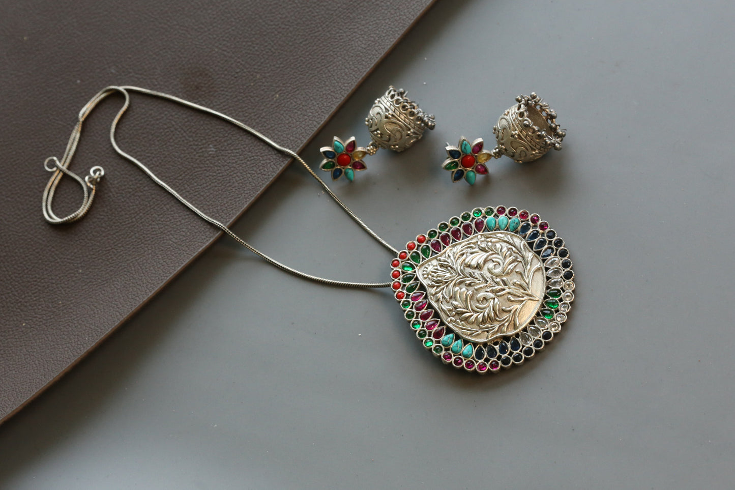 Navratna Jhumka Necklace Set - Style 2