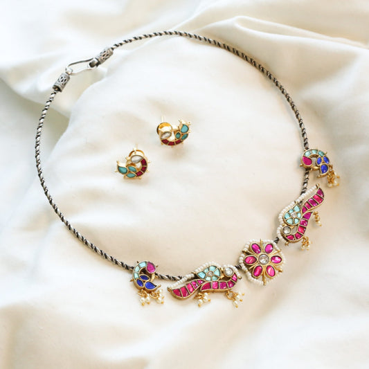 Naina Silver Look Dual Tone Kundan Necklace Set - Style 3
