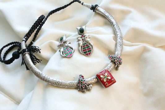 Naina Silver Look Dual Tone Kundan Necklace Set - Style 2