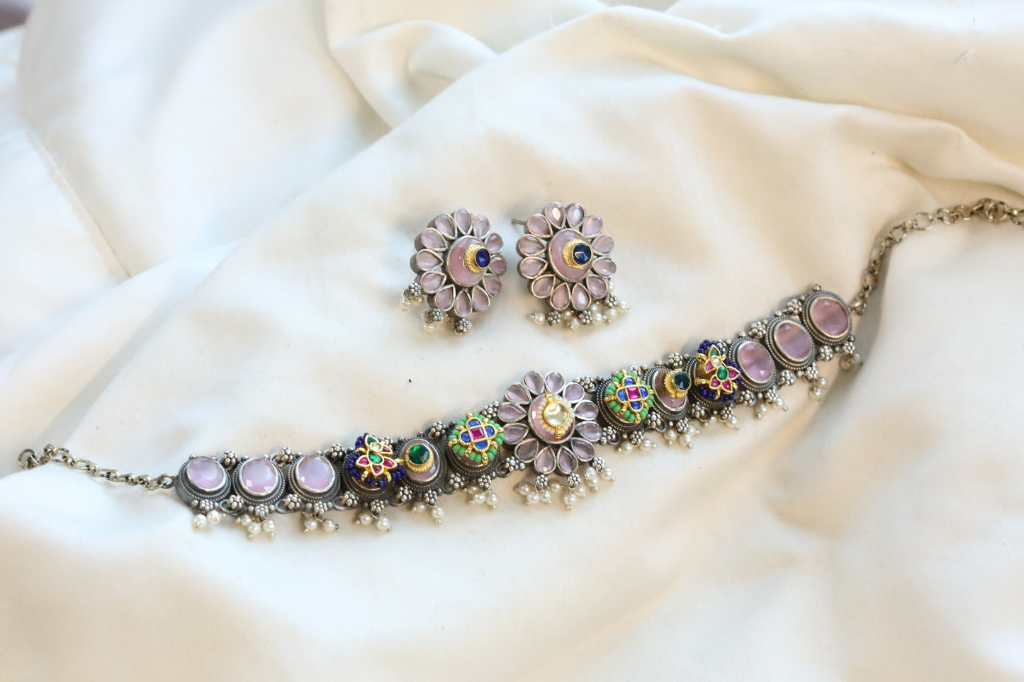 Kundan Fusion Pink Choker Set