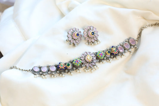 Kundan Fusion Pink Choker Set