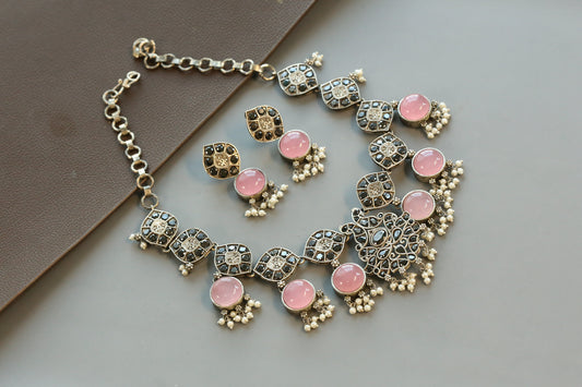 Gulabo Silver Tone Necklace Set