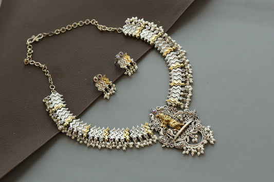 Shri Krishna Dual Tone Necklace Set - Ruby