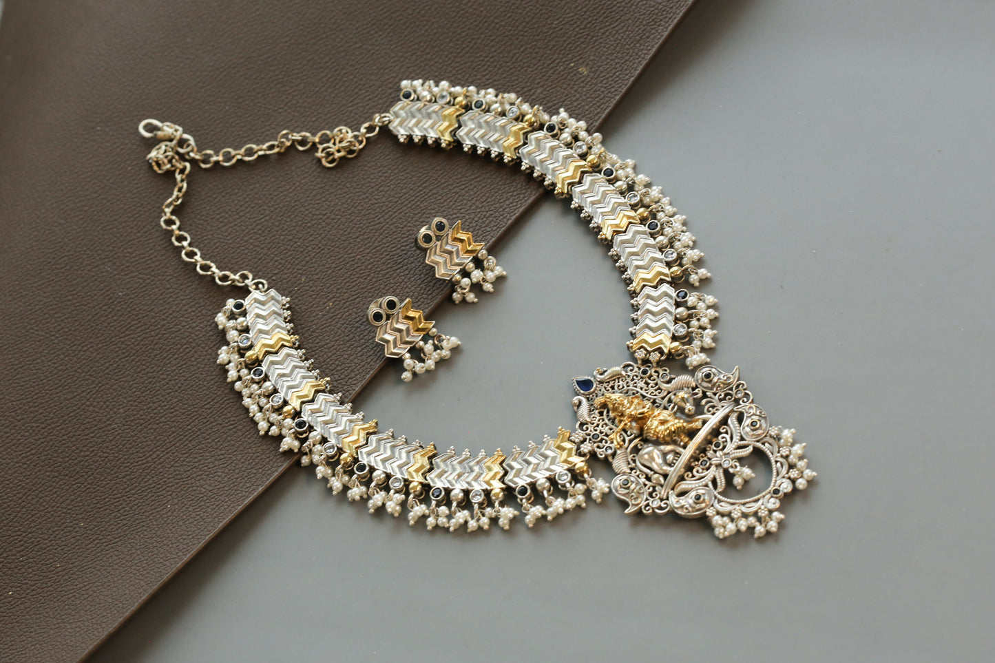 Shri Krishna Dual Tone Necklace Set - Blue