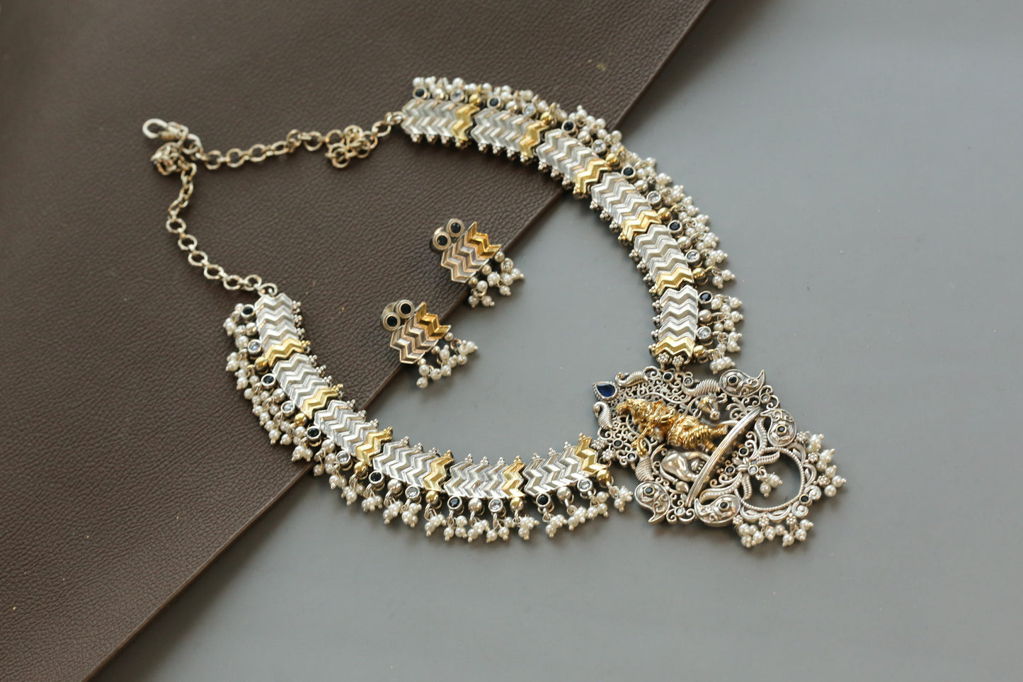 Shri Krishna Dual Tone Necklace Set - Blue