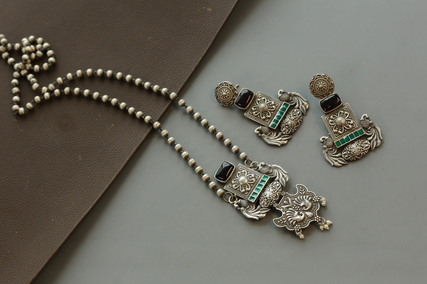Enamel Silver Tone Pendant Set