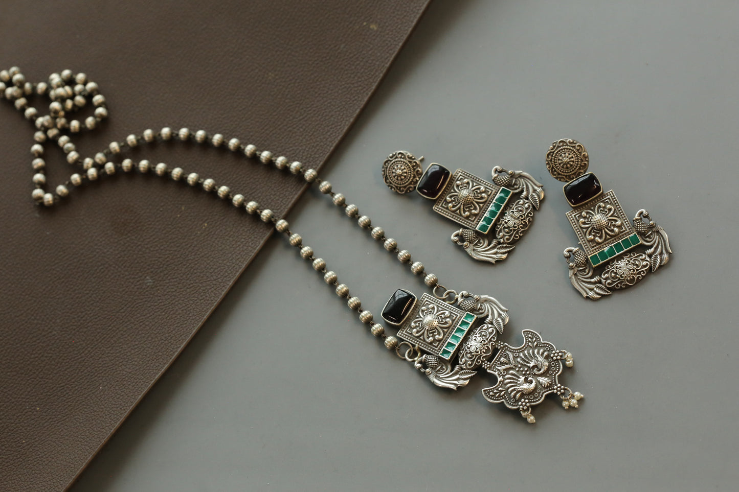 Enamel Silver Tone Pendant Set